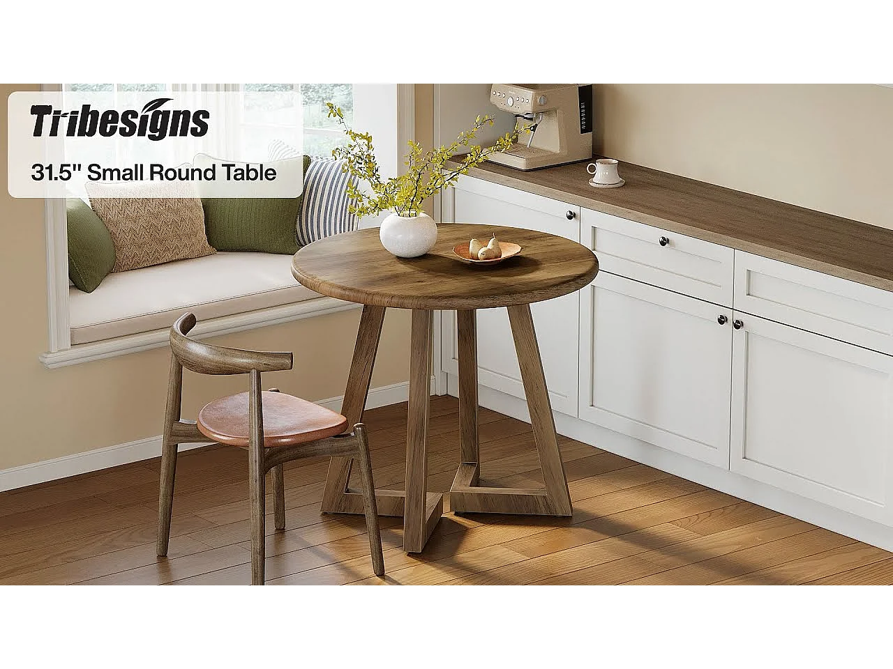 Petite table ronde pour 2 à 4 personnes, table de cuisine de 80 cm pour salle à manger et salon, marron (table seule)