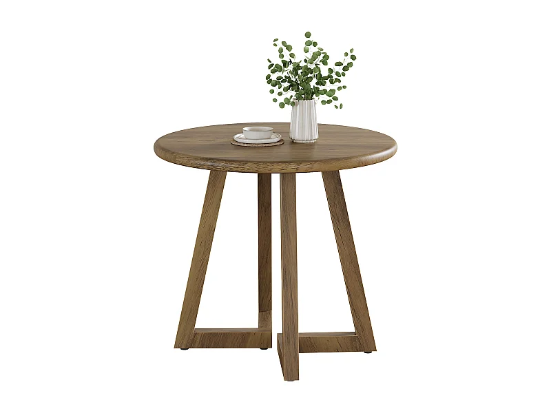Kleine ronde eettafel voor 2-4 personen, 80 cm keukentafel voor eetkamer, woonkamer, bruin (alleen tafel)