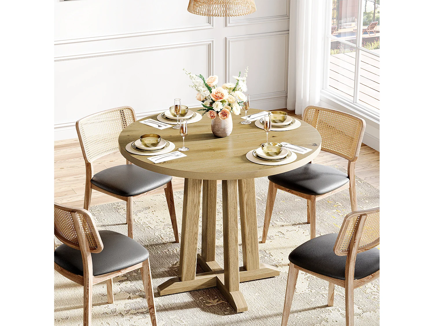 Ronde eettafel voor 2-4 personen, ronde keukentafel, 80 cm landelijke eetkamertafels, rustiek bruin