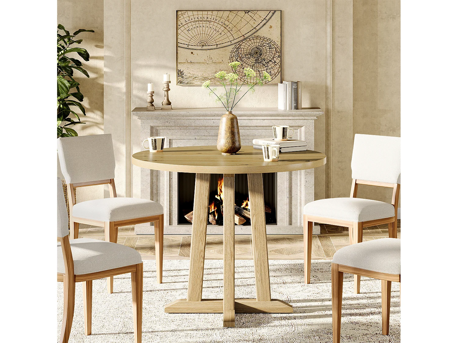 Ronde eettafel voor 2-4 personen, ronde keukentafel, 80 cm landelijke eetkamertafels, rustiek bruin