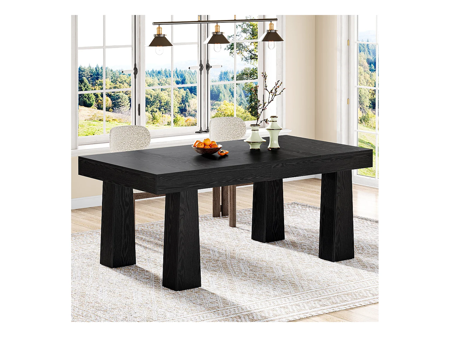 Table à manger de 160 cm, table de cuisine rectangulaire moderne avec pieds fuselés robustes, table de salle à manger professionnelle noire