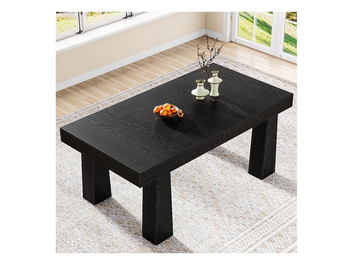 Table à manger de 160 cm, table de cuisine rectangulaire moderne avec pieds fuselés robustes, table de salle à manger professionnelle noire