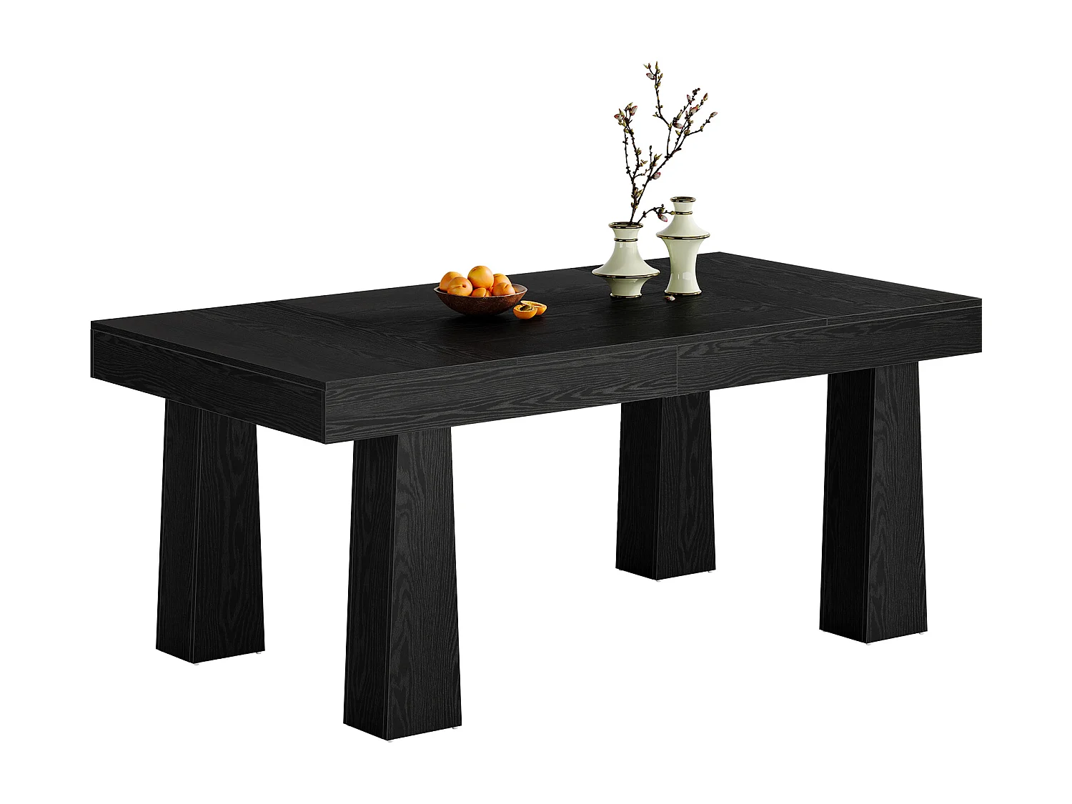 Eettafel 160 cm, moderne rechthoekige keukentafel met robuuste taps toelopende poten, zwarte zakelijke eettafel