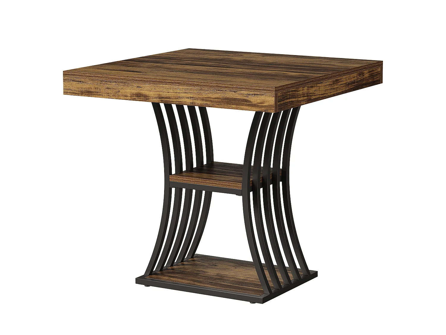 Table à manger carrée de 80 cm pour 2 personnes, table de cuisine industrielle à 2 niveaux avec rangement
