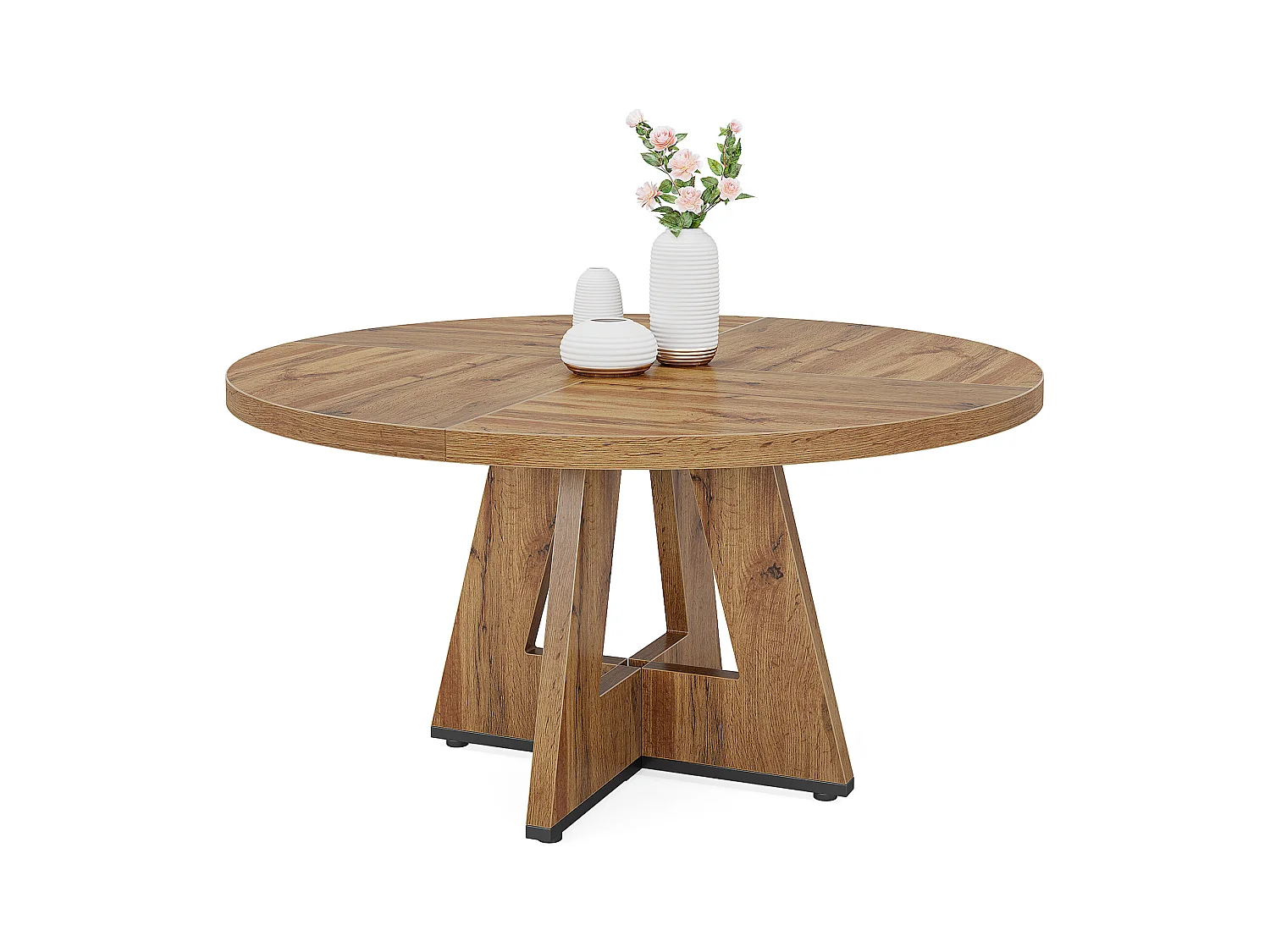 Table à manger de style campagnard, table ronde de 120 cm pour 4 personnes, table de salle à manger rustique