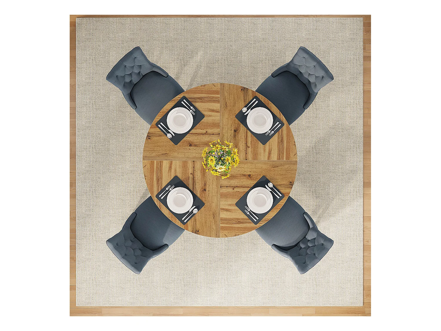 Table à manger de style campagnard, table ronde de 120 cm pour 4 personnes, table de salle à manger rustique