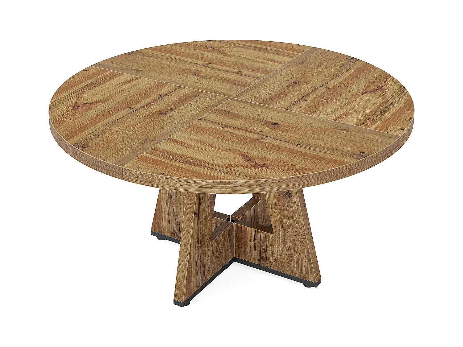 Table à manger de style campagnard, table ronde de 120 cm pour 4 personnes, table de salle à manger rustique