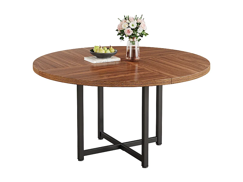 Table à manger ronde pour 4 à 6 personnes, table de cuisine ronde de 120 cm, petite table de salle à manger moderne, avec pieds croisés robustes en métal