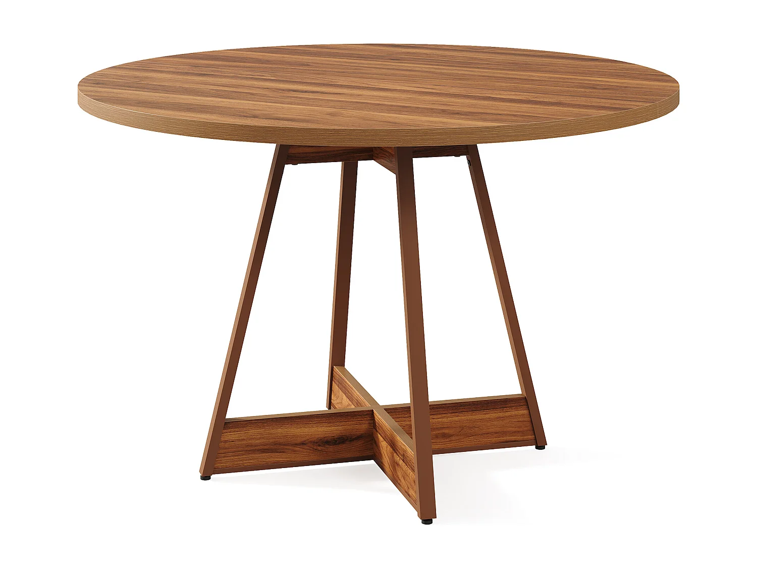 Table à manger ronde pour 2 à 4 personnes, 100 cm, style campagnard, avec piédestal robuste, marron