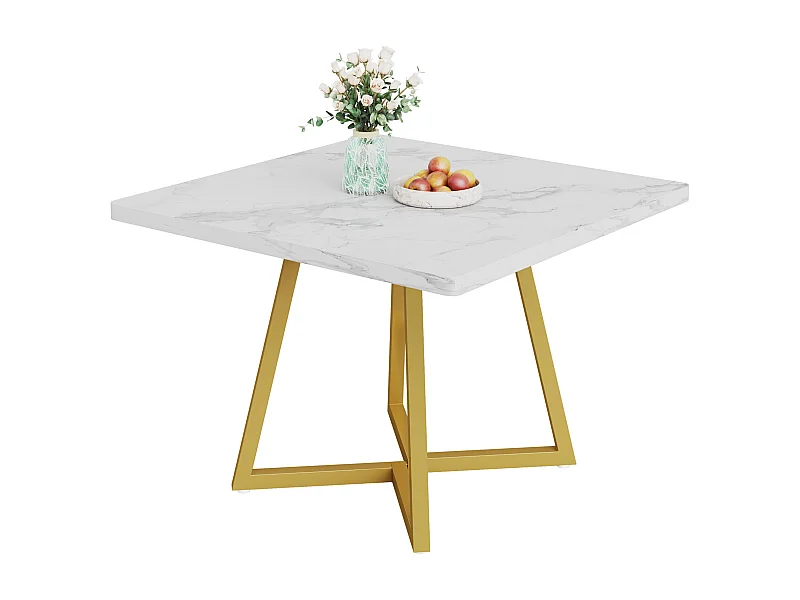 Eettafel voor 4 personen, moderne stijl, stevig metalen frame, 80 x 80 x 75 cm keukentafel voor eetkamer (wit & goud)