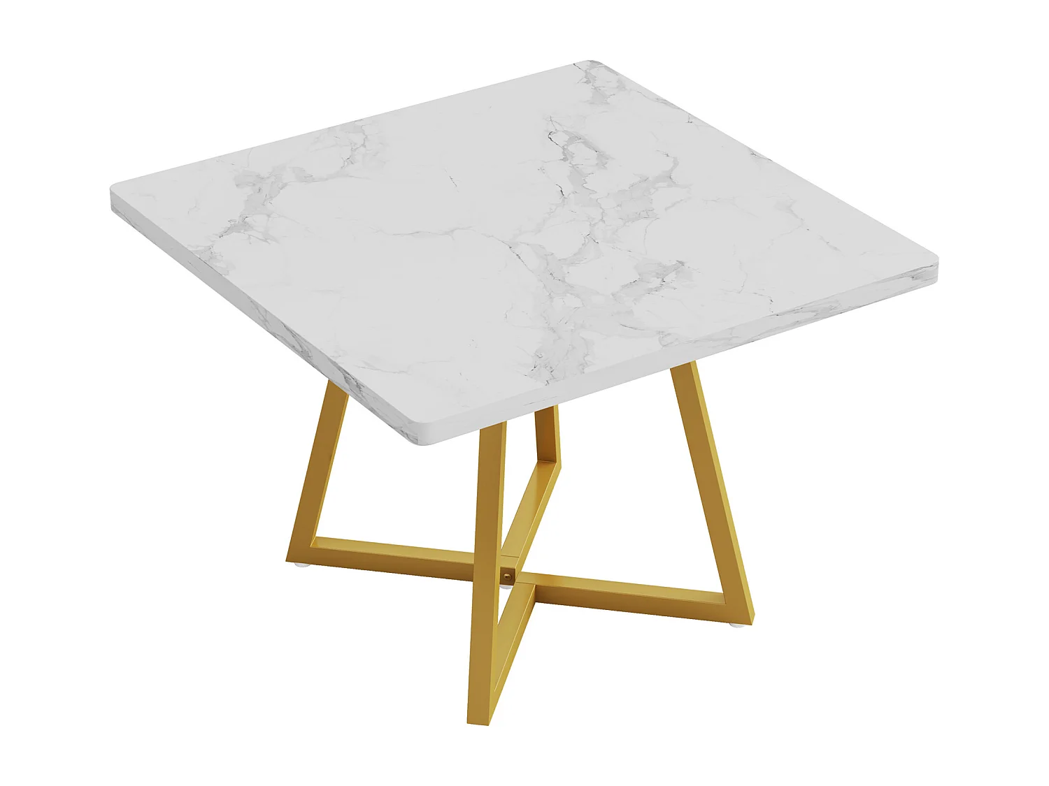 Table à manger pour 4 personnes, style moderne, structure en métal robuste, 80 x 80 x 75 cm, table de cuisine pour salle à manger (blanc et or)