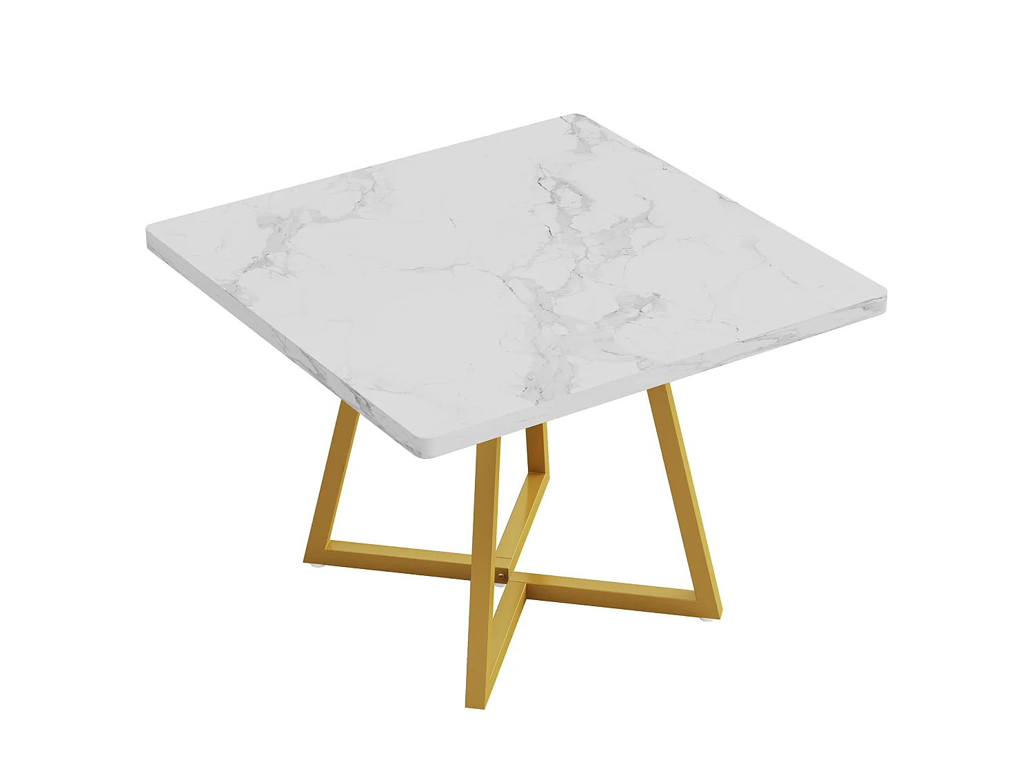 Table à manger pour 4 personnes, style moderne, structure en métal robuste, 80 x 80 x 75 cm, table de cuisine pour salle à manger (blanc et or)