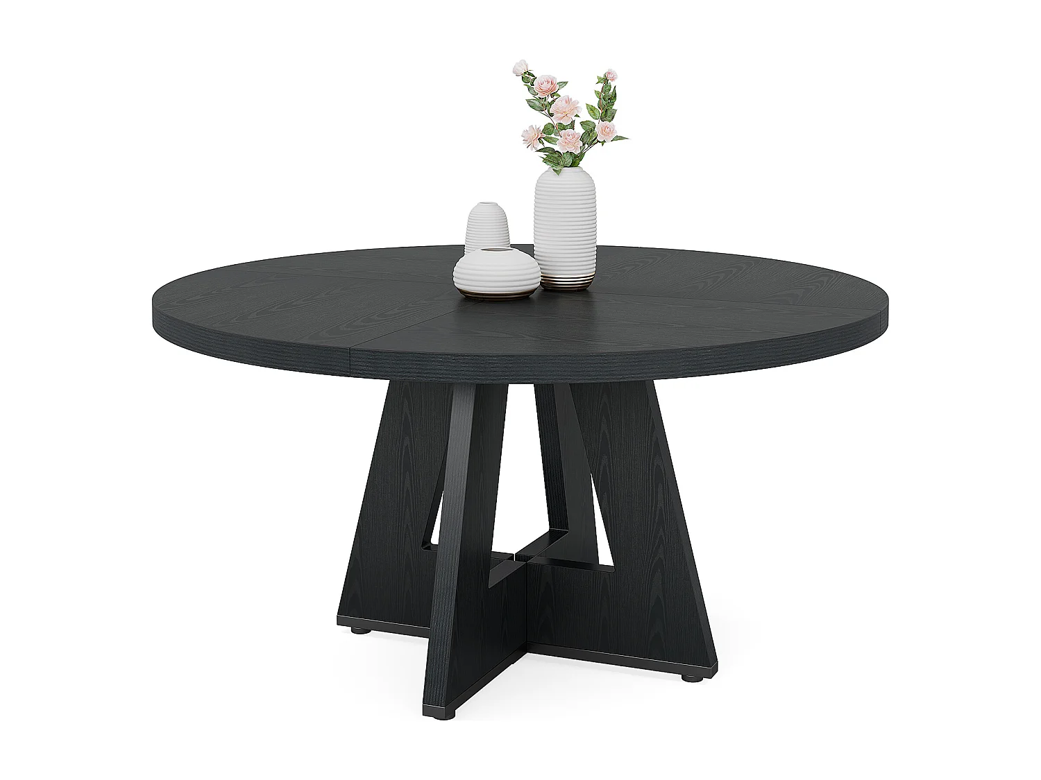 Table à manger de style campagnard, table ronde de 120 cm pour 4 personnes, table de salle à manger noire