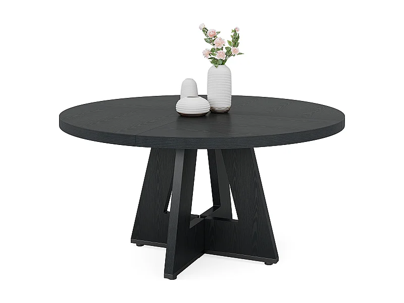 Table à manger de style campagnard, table ronde de 120 cm pour 4 personnes, table de salle à manger noire