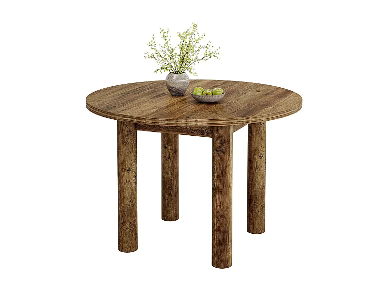 Table à manger ronde de 100 cm, style rustique et moderne, avec pieds robustes pour la cuisine et la salle à manger