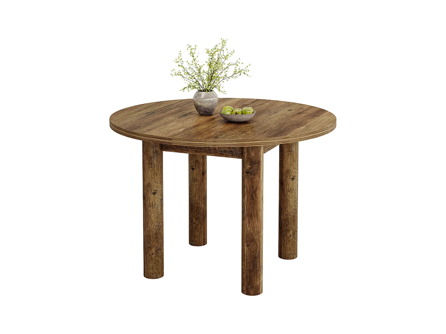 Table à manger ronde de 100 cm, style rustique et moderne, avec pieds robustes pour la cuisine et la salle à manger