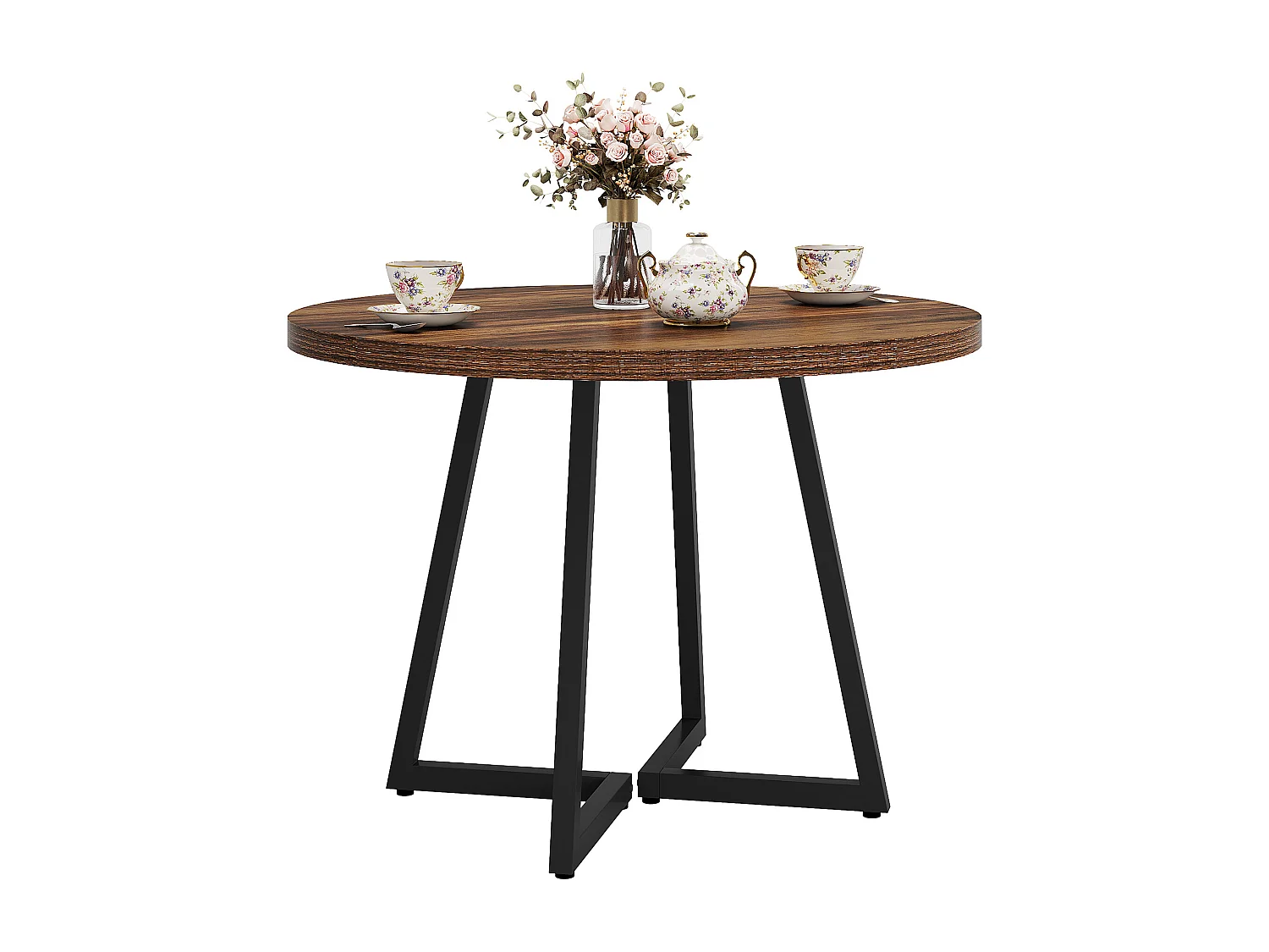 Ronde eettafel voor 2 personen, 80 cm industriële eettafel met metalen onderstel, keukentafel