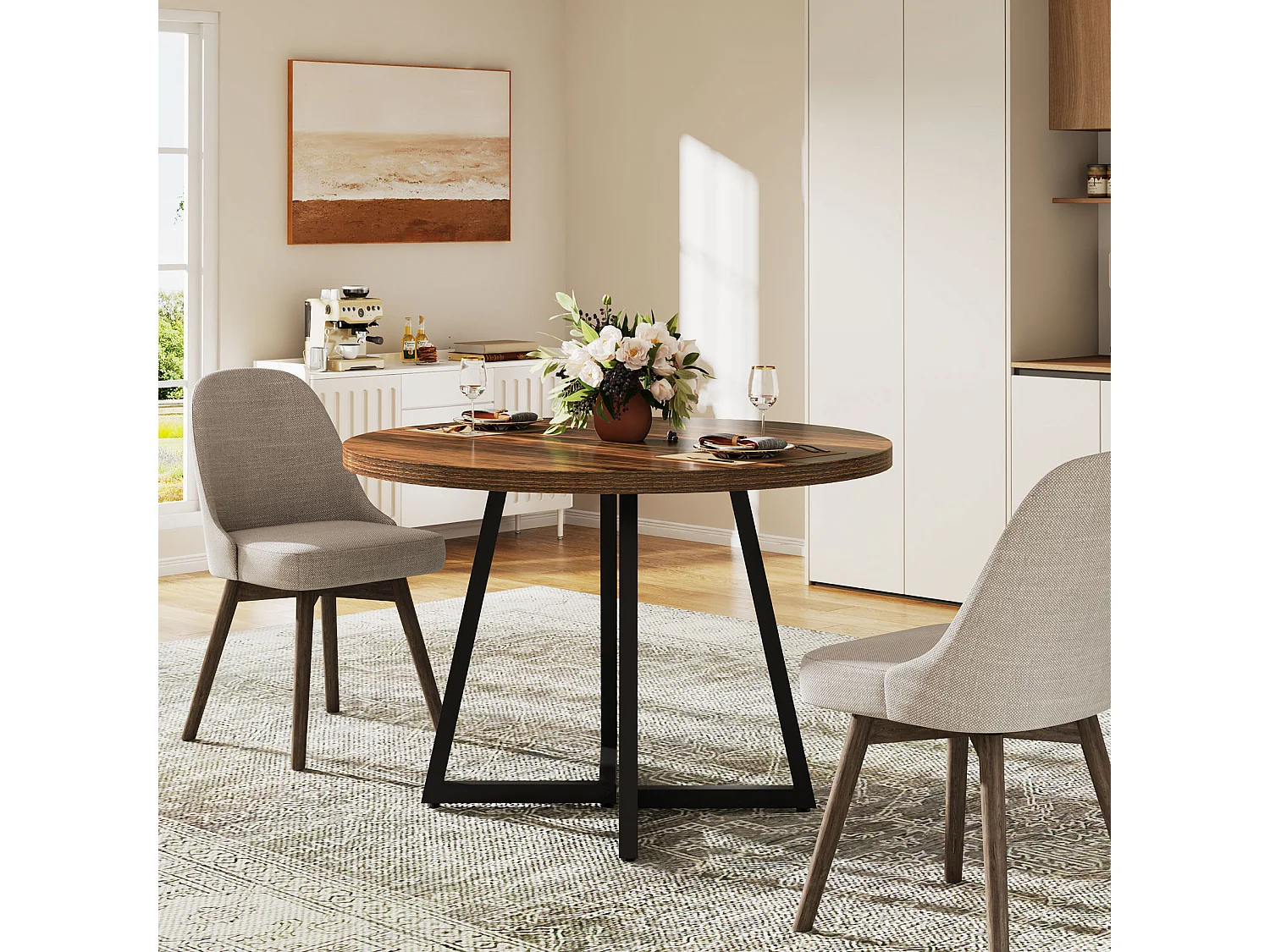 Ronde eettafel voor 2 personen, 80 cm industriële eettafel met metalen onderstel, keukentafel