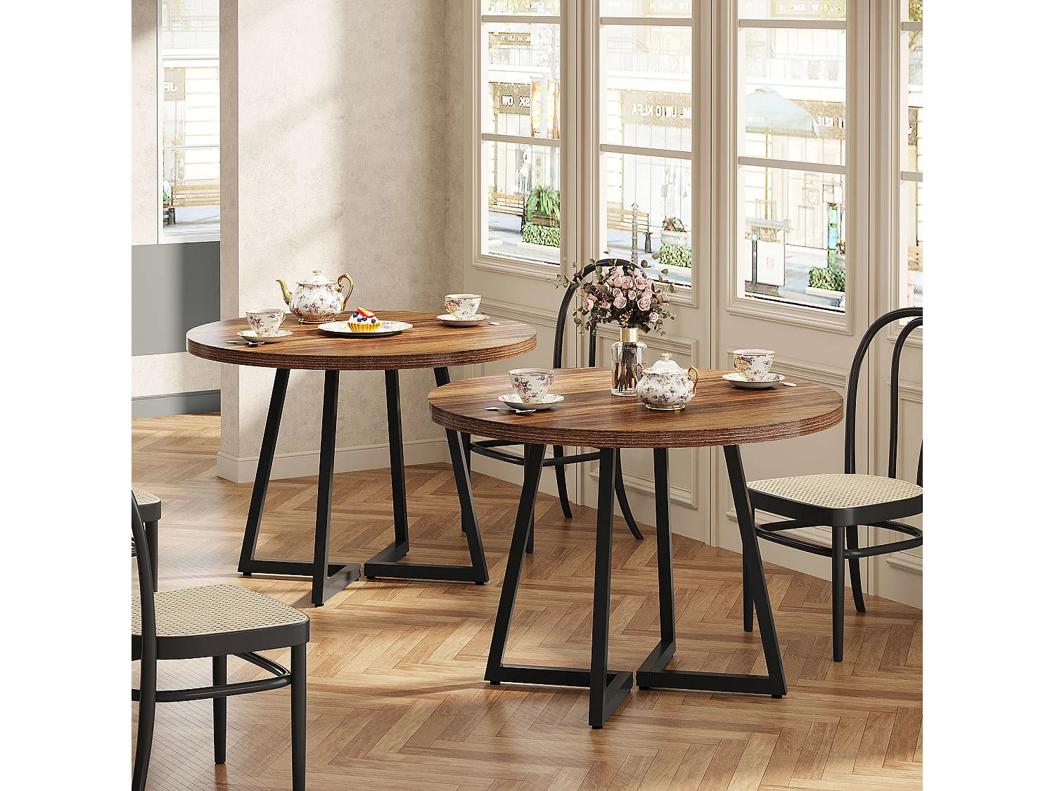 Ronde eettafel voor 2 personen, 80 cm industriële eettafel met metalen onderstel, keukentafel