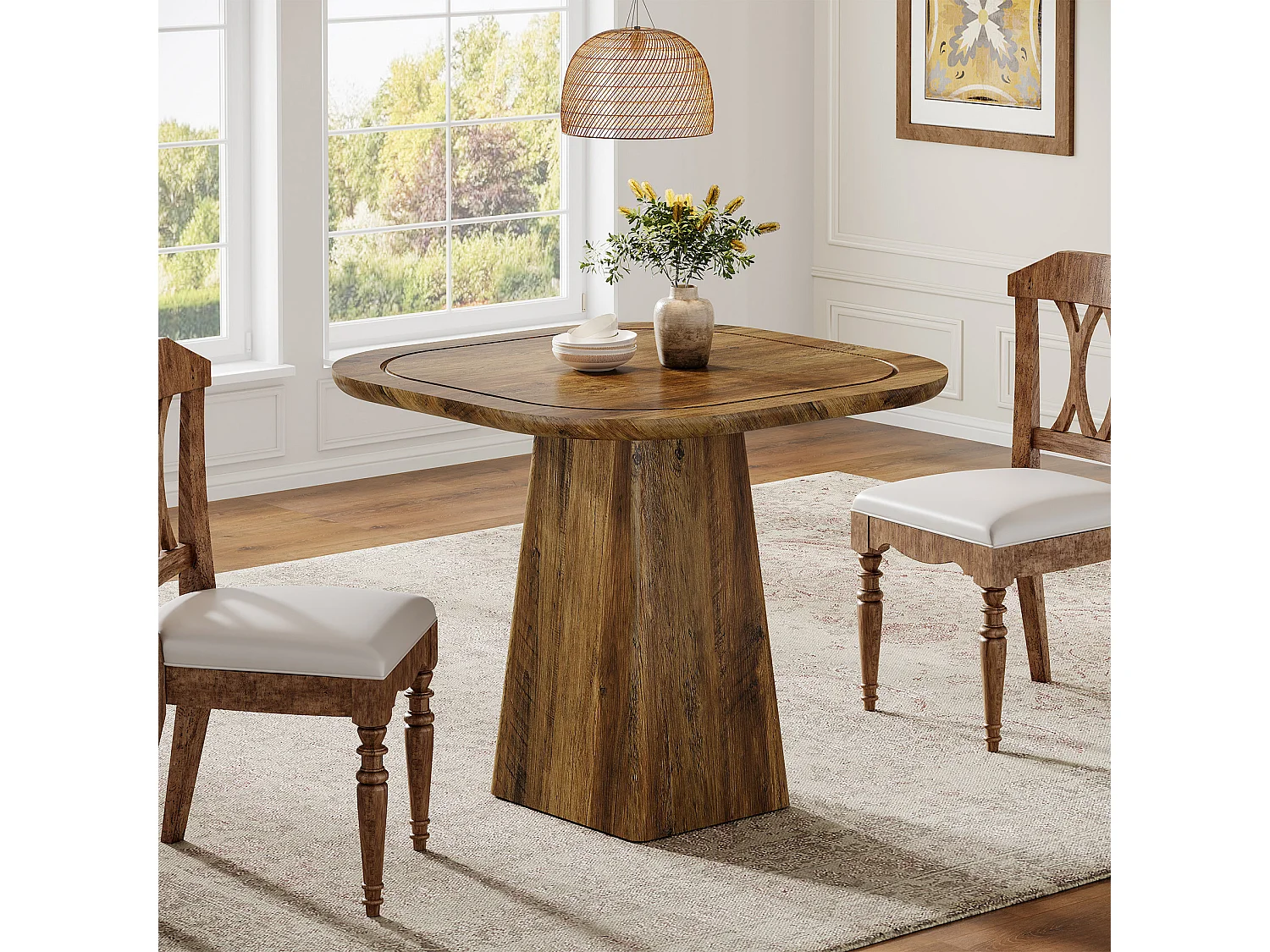 Mesa de jantar quadrada para 2-4 pessoas, mesa pequena de cozinha rural de 80 cm com base de pedestal resistente