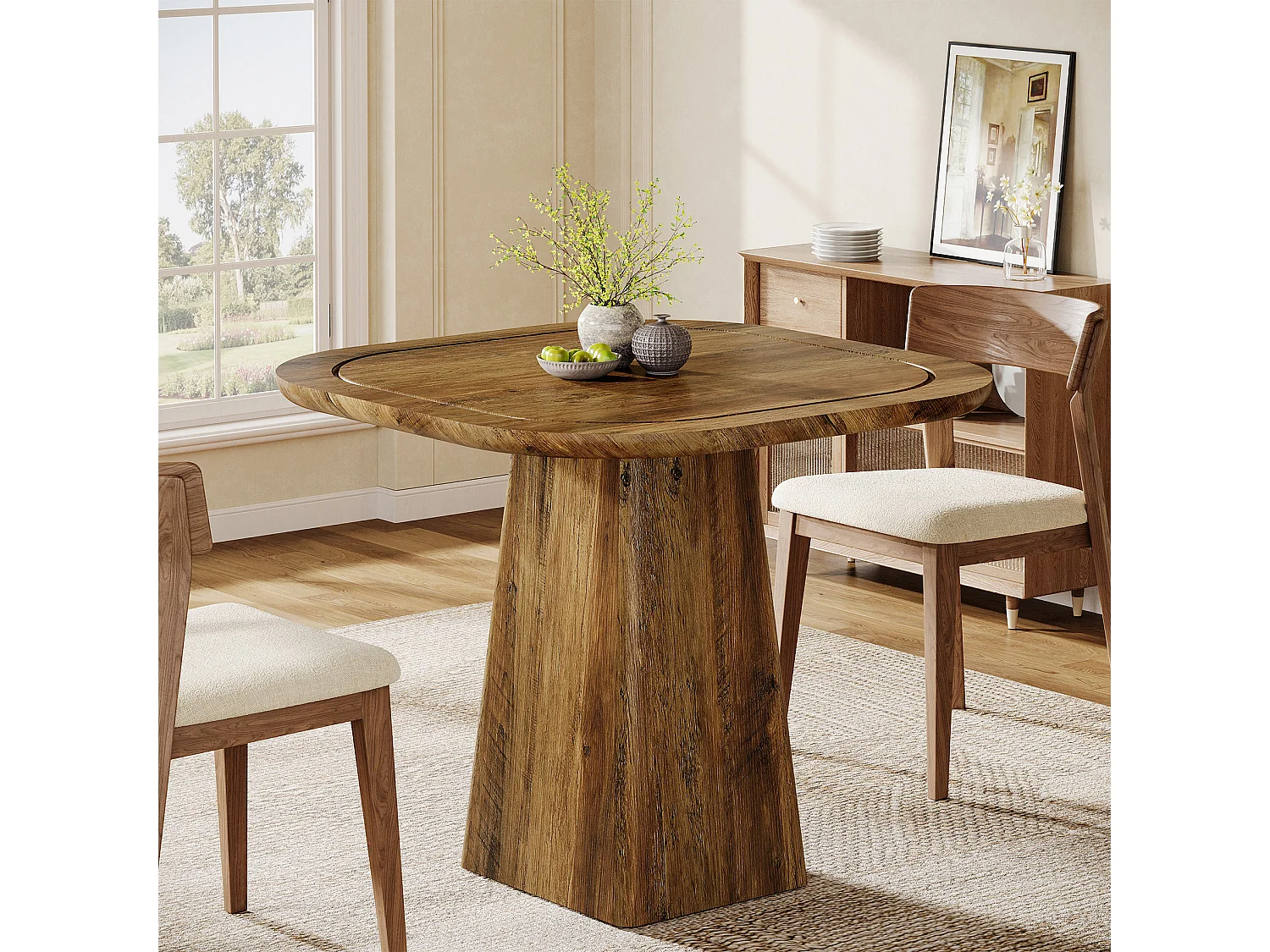 Mesa de jantar quadrada para 2-4 pessoas, mesa pequena de cozinha rural de 80 cm com base de pedestal resistente