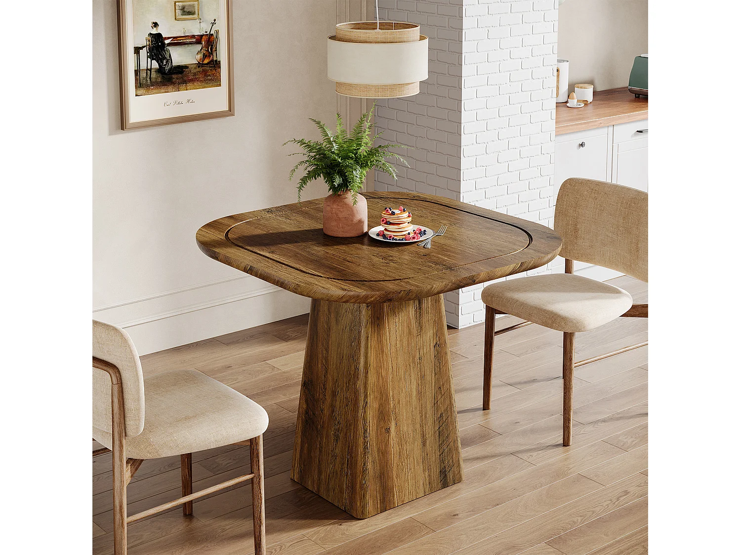 Mesa de jantar quadrada para 2-4 pessoas, mesa pequena de cozinha rural de 80 cm com base de pedestal resistente