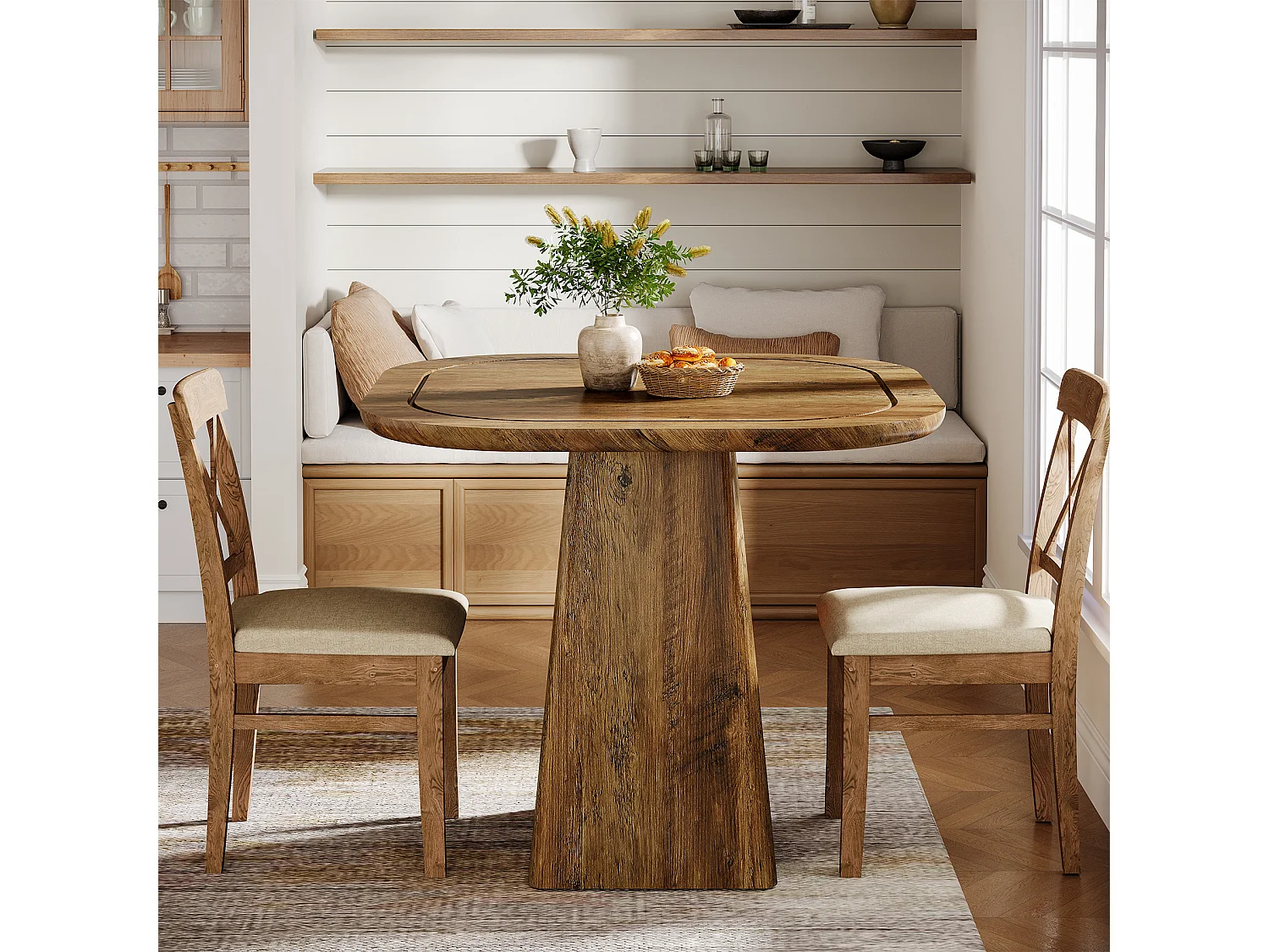 Mesa de jantar quadrada para 2-4 pessoas, mesa pequena de cozinha rural de 80 cm com base de pedestal resistente