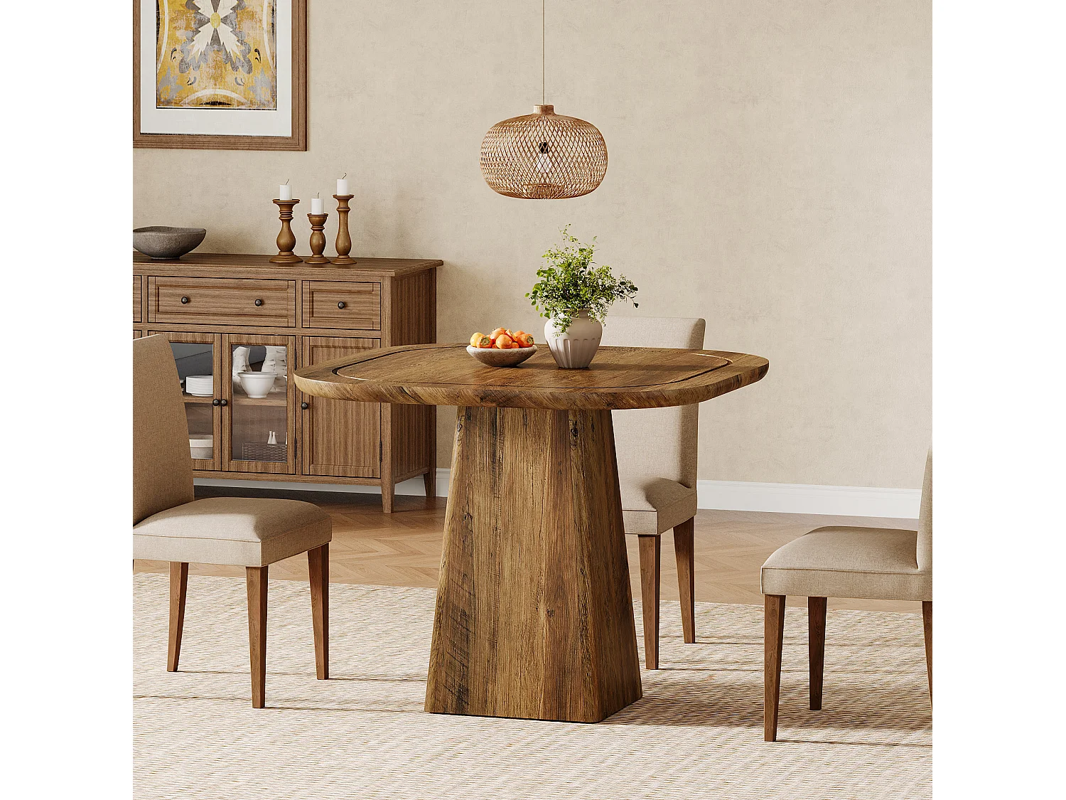 Mesa de jantar quadrada para 2-4 pessoas, mesa pequena de cozinha rural de 80 cm com base de pedestal resistente