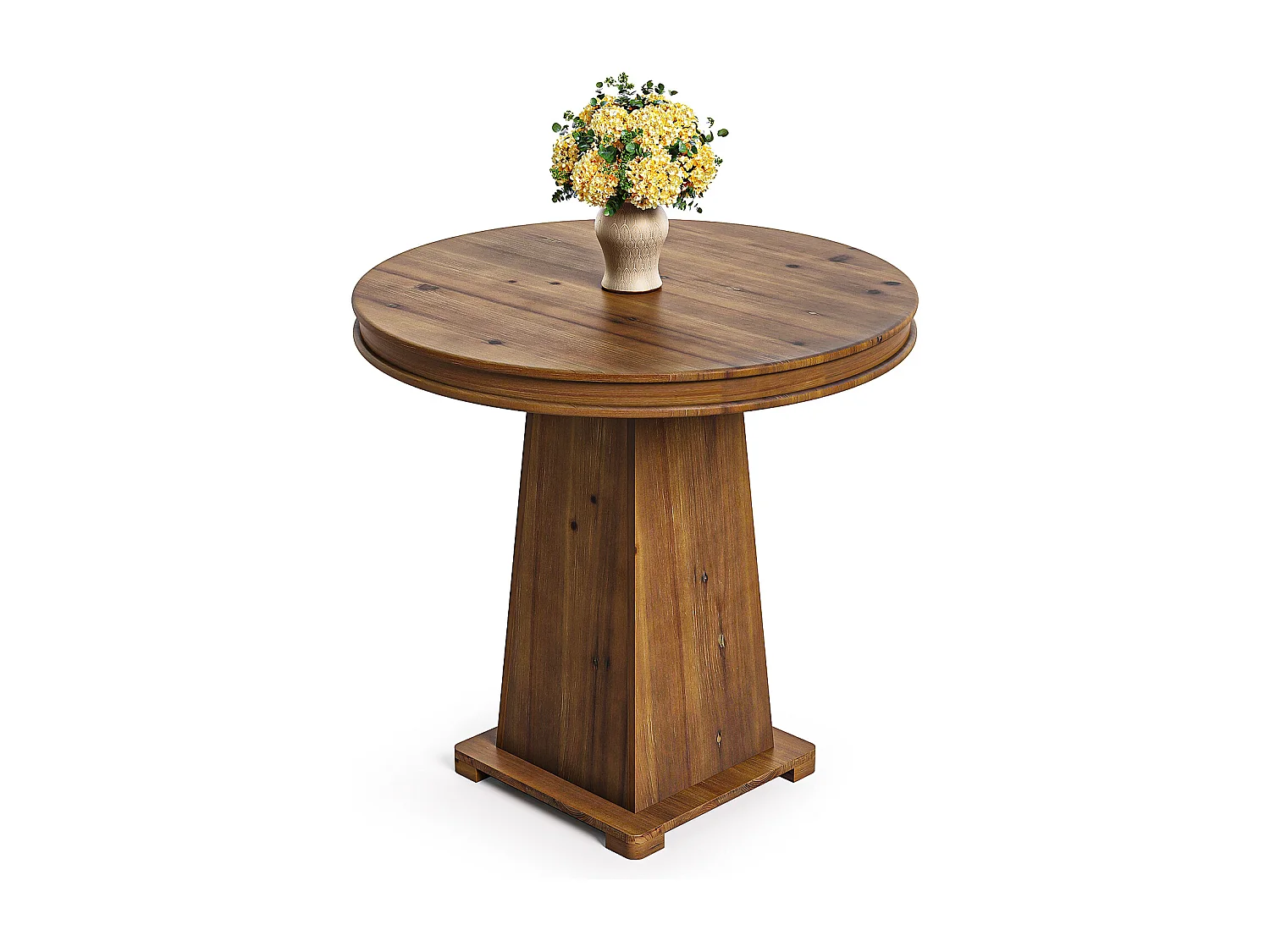 Mesa de jantar de madeira maciça redonda de 80 cm. Pequena mesa de cozinha moderna para sala de jantar, cozinha, cor marrom rústico.