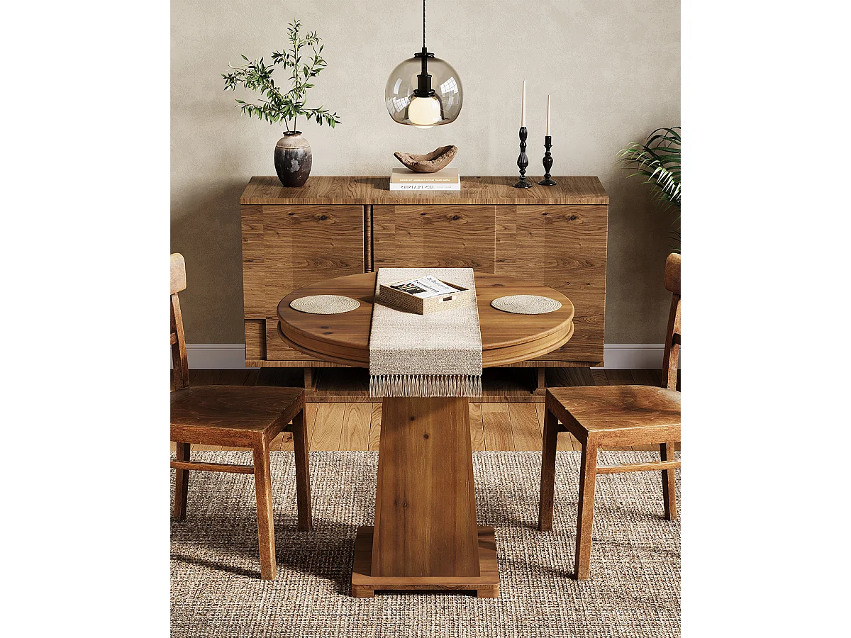 Mesa de jantar de madeira maciça redonda de 80 cm. Pequena mesa de cozinha moderna para sala de jantar, cozinha, cor marrom rústico.