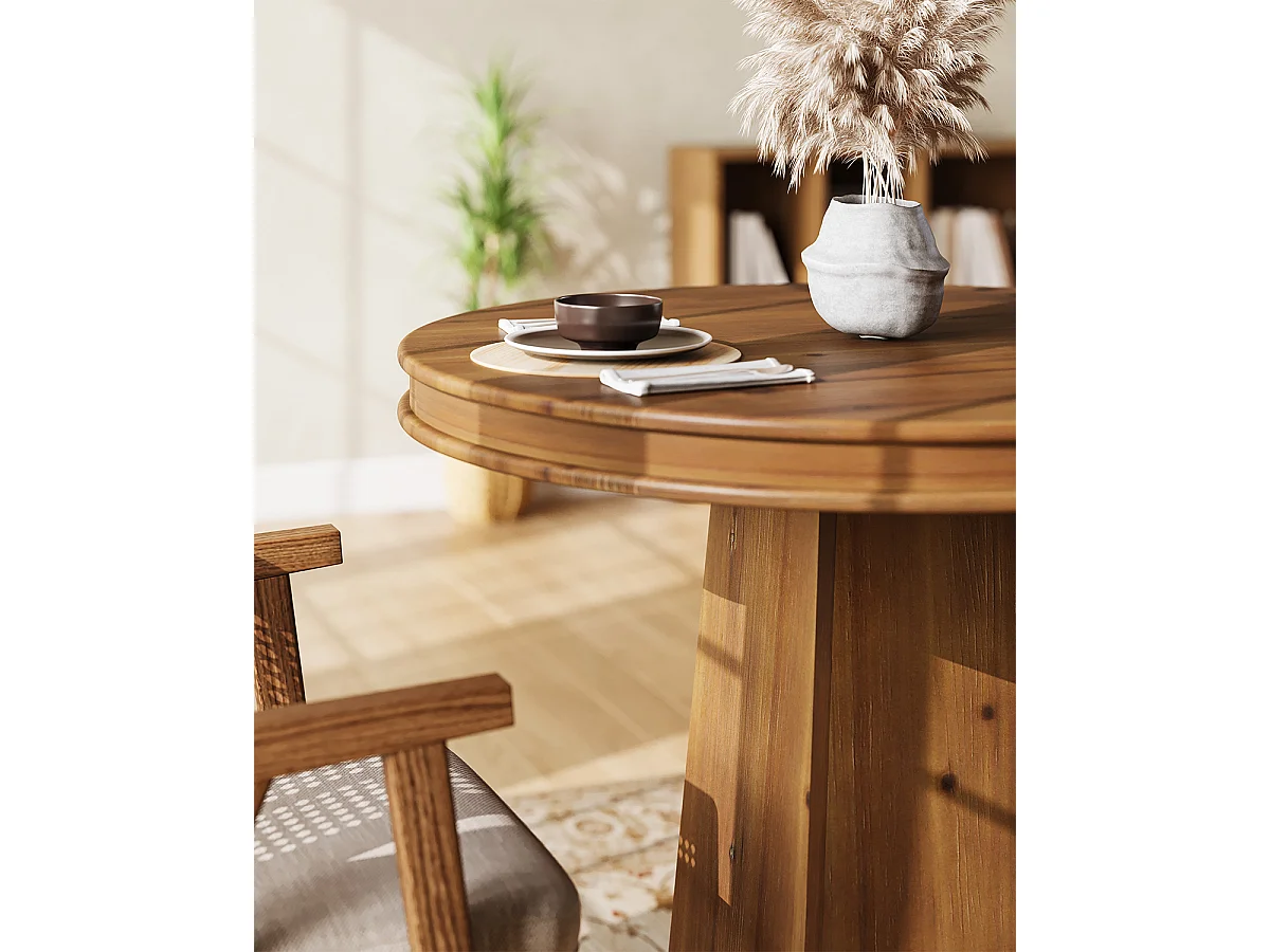 Mesa de jantar de madeira maciça redonda de 80 cm. Pequena mesa de cozinha moderna para sala de jantar, cozinha, cor marrom rústico.