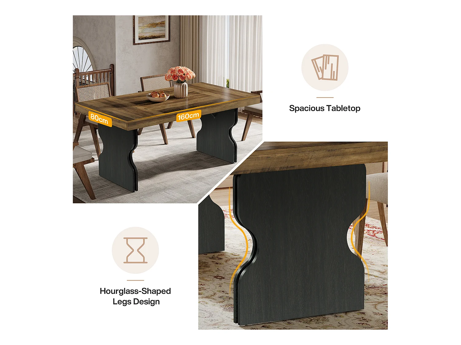 Stół jadalny 160 cm dla 4-6 osób, duży prostokątny stół kuchenny (tylko stół)