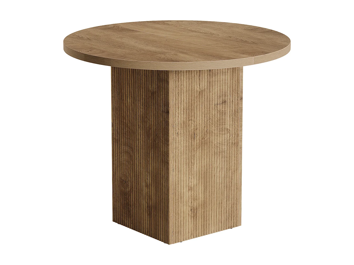 Petite table à manger ronde pour 2 personnes, 80 cm, avec piédestal cannelé en bois, idéale pour petits espaces, salle à manger, cuisine, appartement, marron