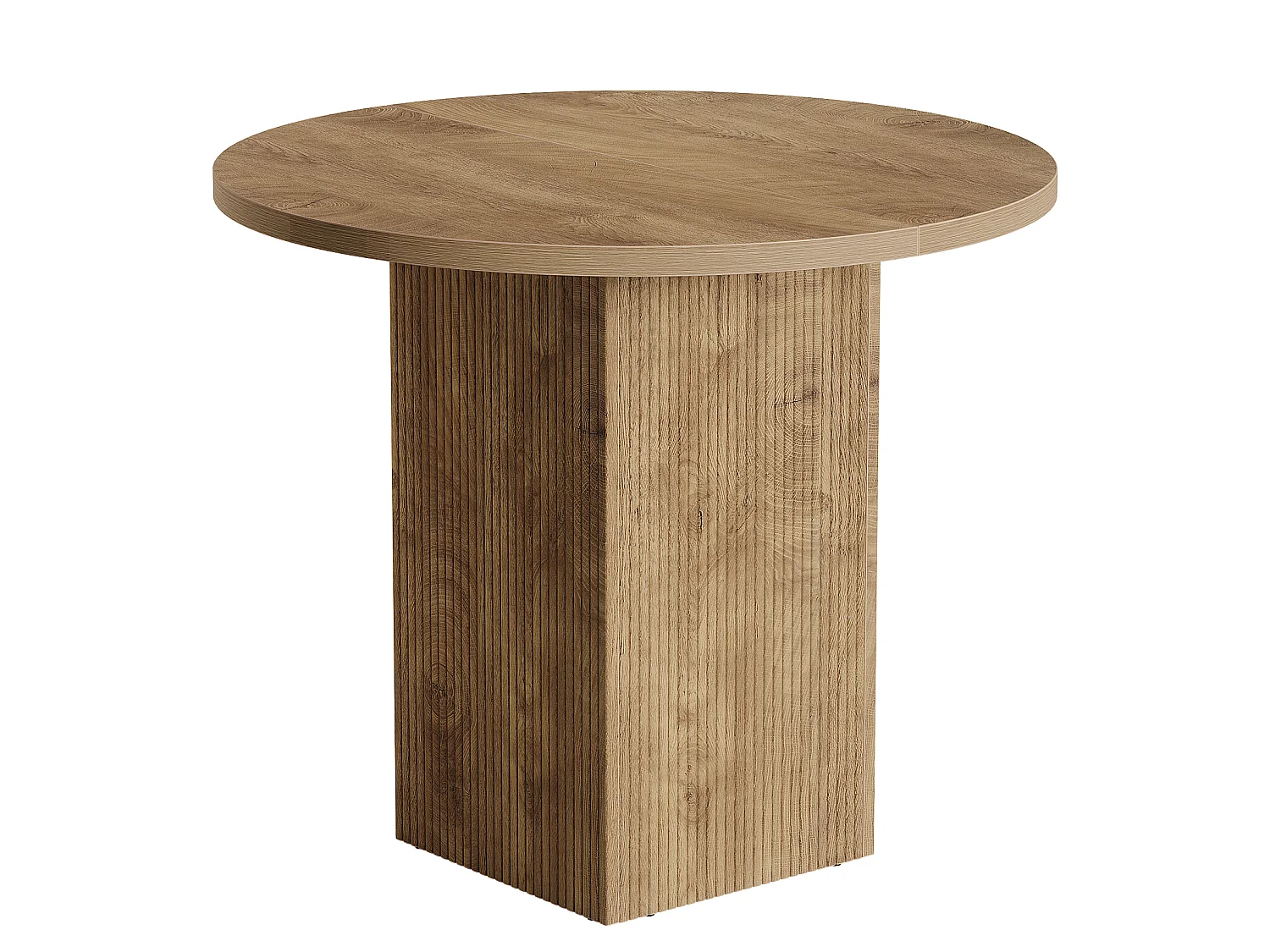 Petite table à manger ronde pour 2 personnes, 80 cm, avec piédestal cannelé en bois, idéale pour petits espaces, salle à manger, cuisine, appartement, marron