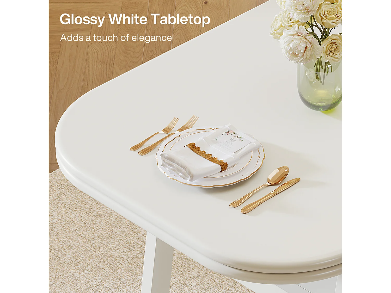 Eettafel voor 2-4 personen, 80 cm kleine moderne keukentafel met opbergplank en metalen framepoten, wit