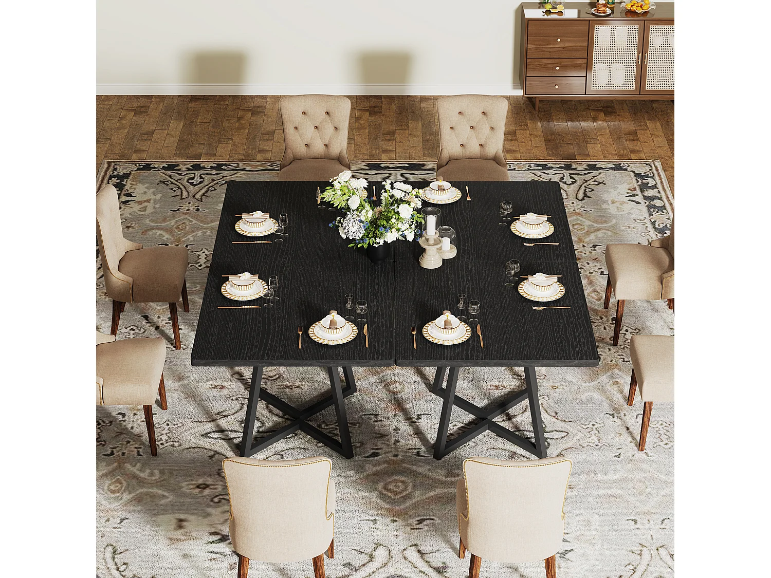 Eettafel voor 4 personen, moderne stijl, stevig metalen frame, 80 x 80 x 75 cm keukentafel voor eetkamer (zwart)