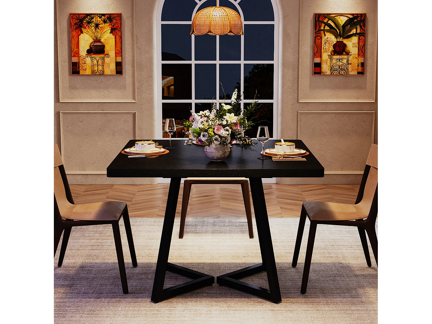 Table à manger pour 4 personnes, style moderne, structure en métal robuste, 80 x 80 x 75 cm, table de cuisine pour salle à manger (noir)