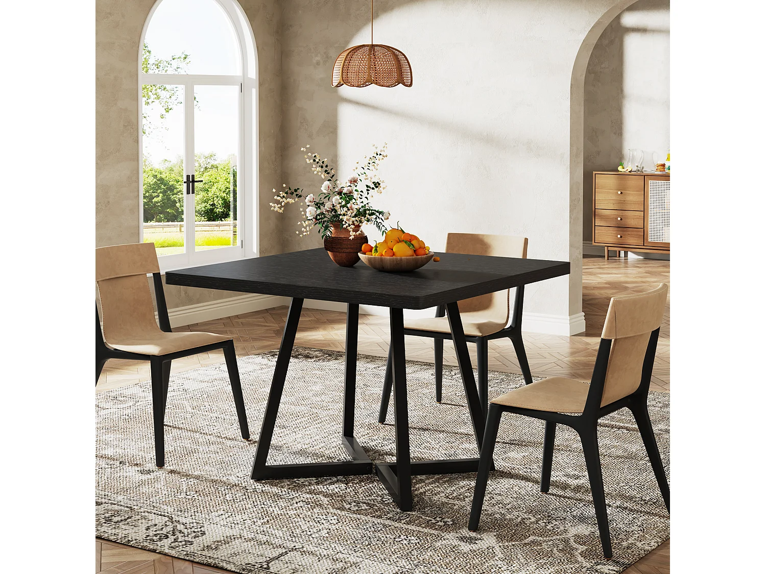Table à manger pour 4 personnes, style moderne, structure en métal robuste, 80 x 80 x 75 cm, table de cuisine pour salle à manger (noir)