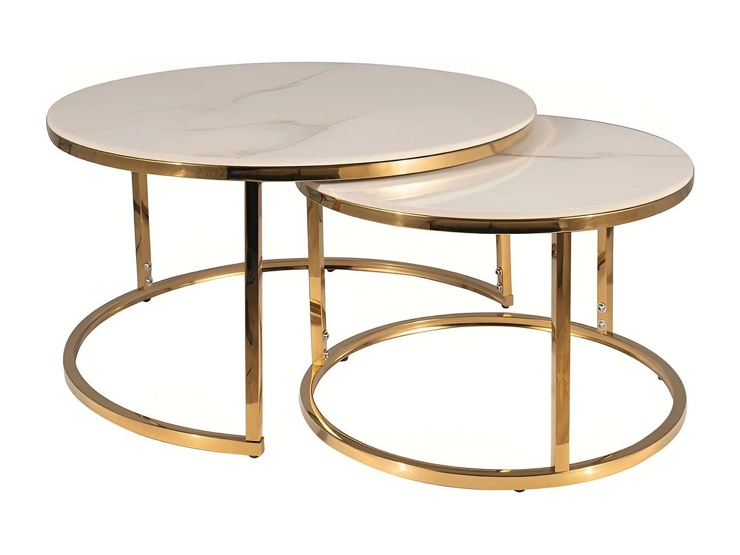 Set di tavolini da caffè Portafino-XL/Ceramica/Rotondo/Bianco&Oro