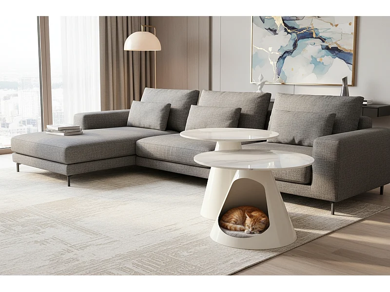 Couchtisch-Set Osario/Sintern/Rund/Weiss