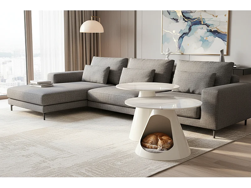 Set da tavolino Osario/Sinterizzato/Rotondo/Bianco