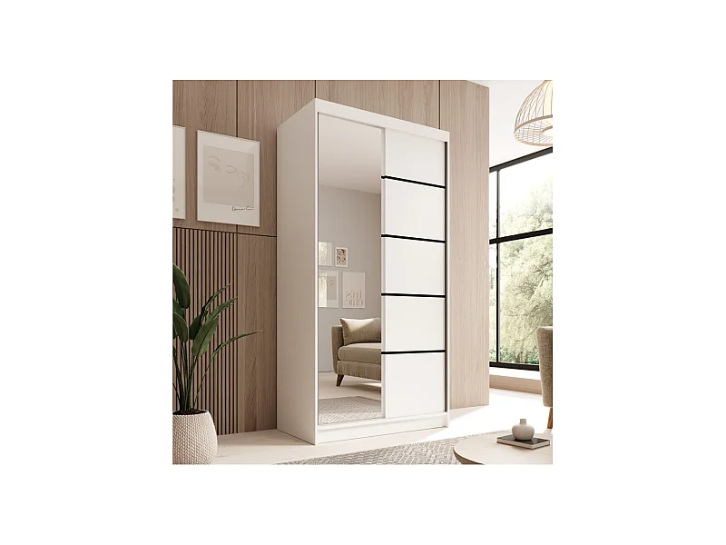 Kleiderschrank Laura (100cm)/Schiebetüren/Spiegel/Weiss