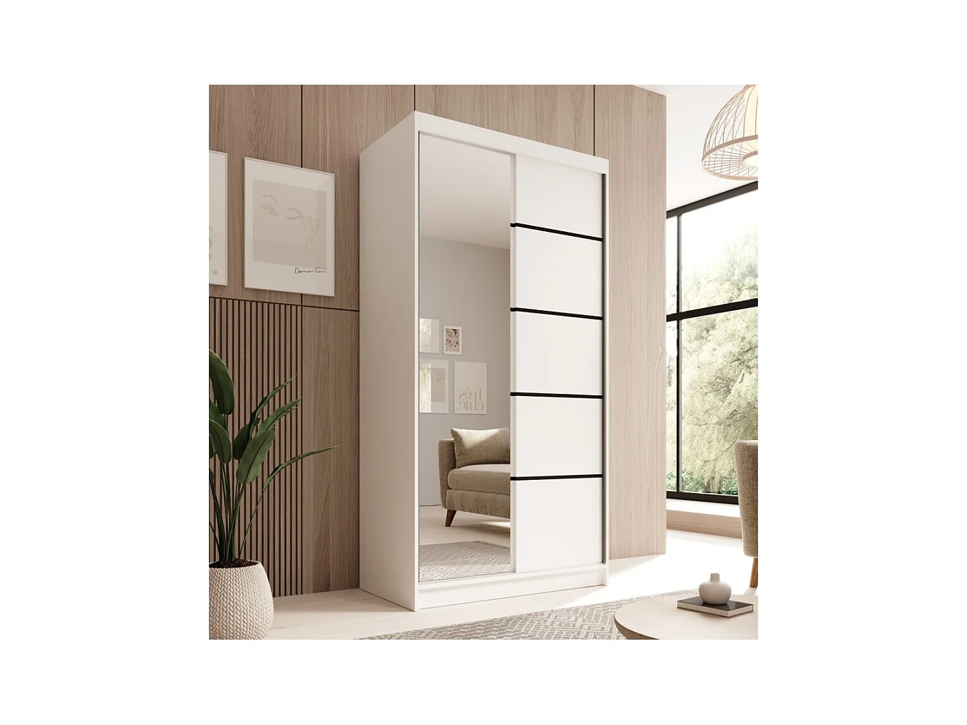 Kleiderschrank Laura (100cm)/Schiebetüren/Spiegel/Weiss