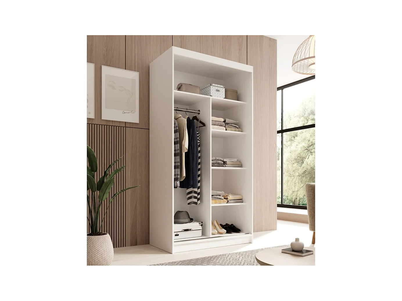 Kleiderschrank Laura (100cm)/Schiebetüren/Spiegel/Weiss