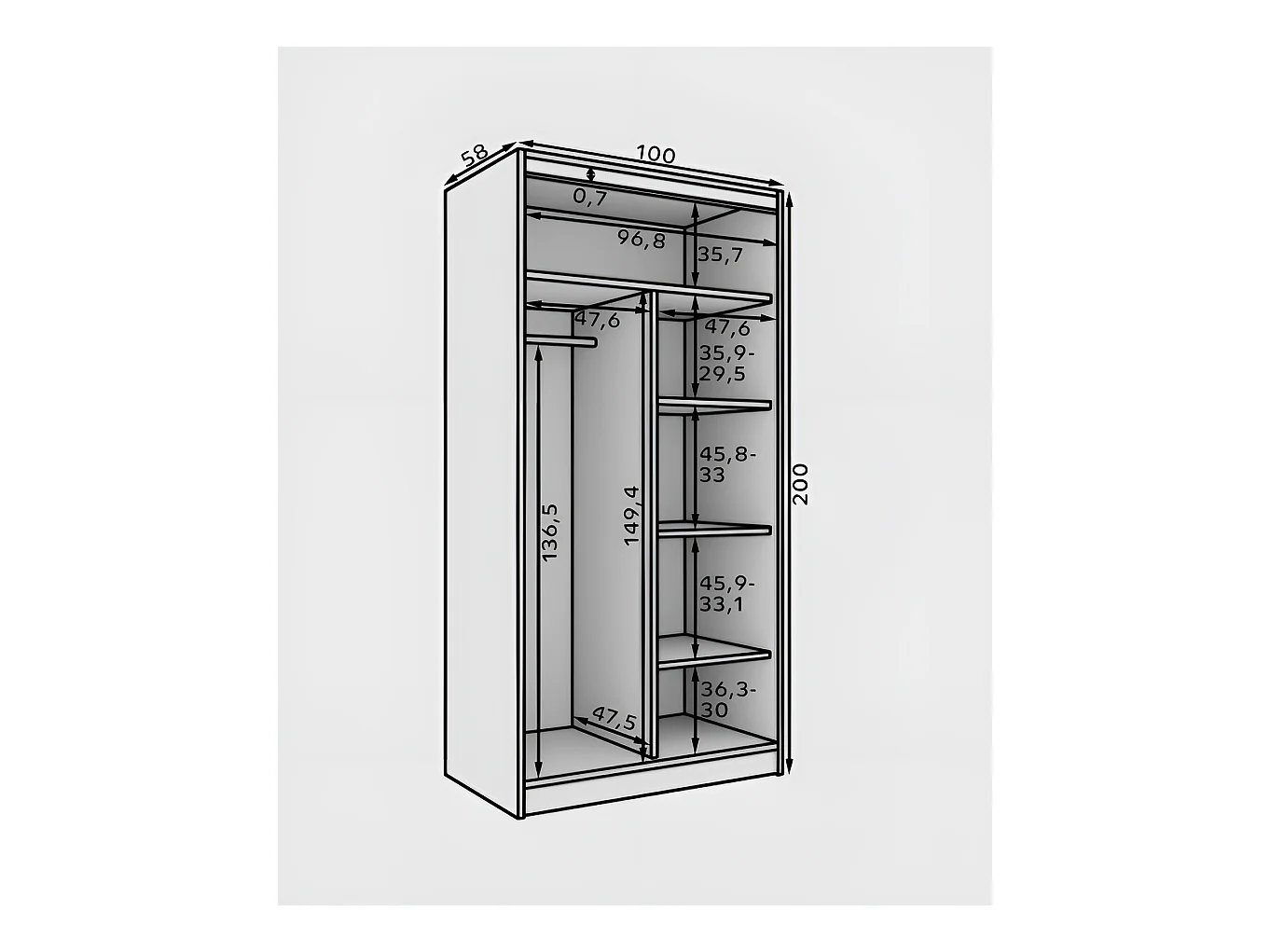 Kleiderschrank Laura (100cm)/Schiebetüren/Spiegel/Weiss