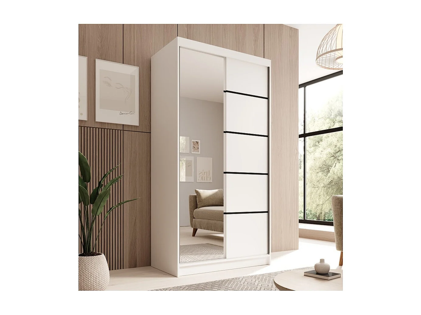 Armadio Laura (100cm)/Ante scorrevoli/Specchio/Bianco