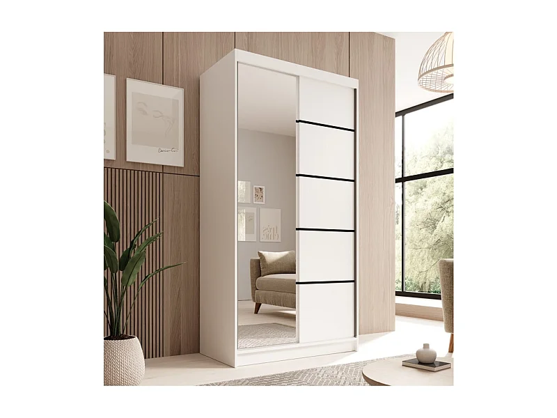 Armadio Laura (100cm)/Ante scorrevoli/Specchio/Bianco