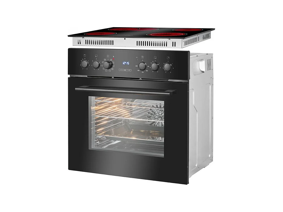 Cuisinière encastrable 4 plaques vitrocéramique et four 56L noir Bomann EHBC7937-noir