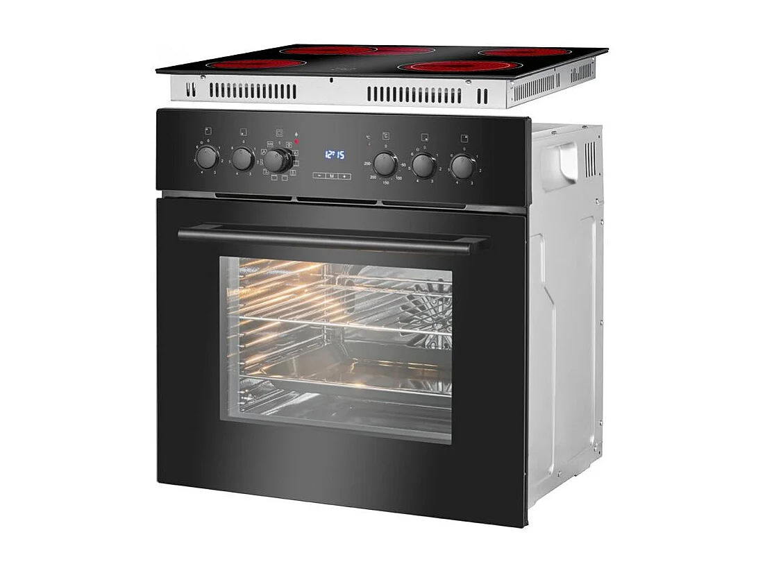 Cuisinière encastrable 4 plaques vitrocéramique et four 56L noir Bomann EHBC7937-noir