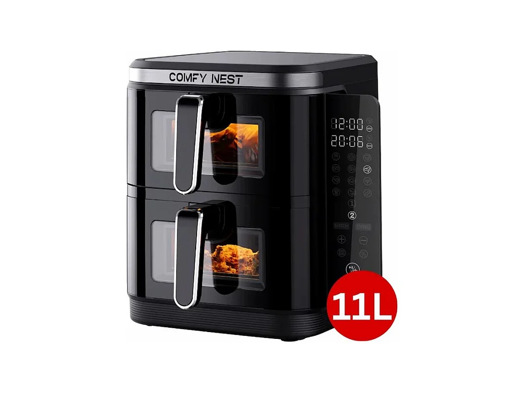 Friteuse à air chaud Air fryer double panier verticale avec fenêtre 11L 2800W Comfy Nest CN06184